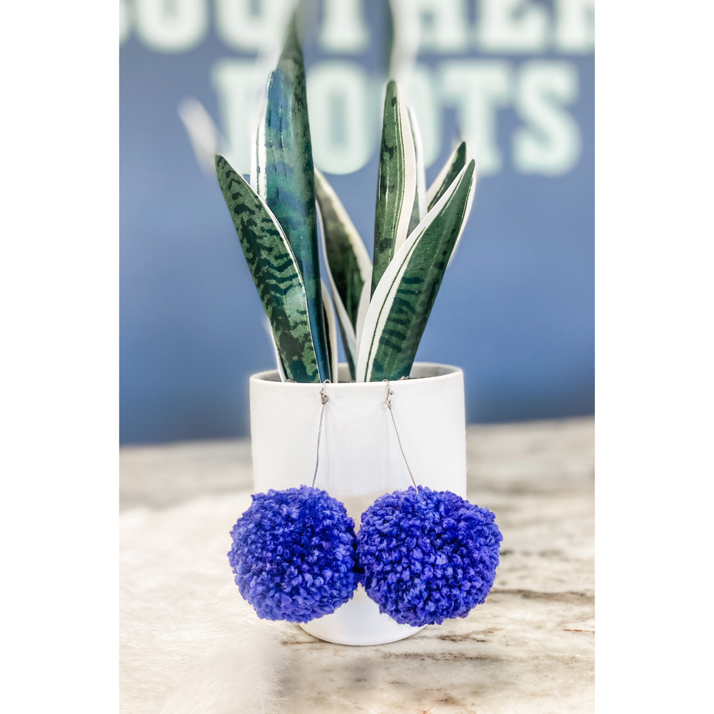 Purple Pom Pom Dangle Earrings - Large